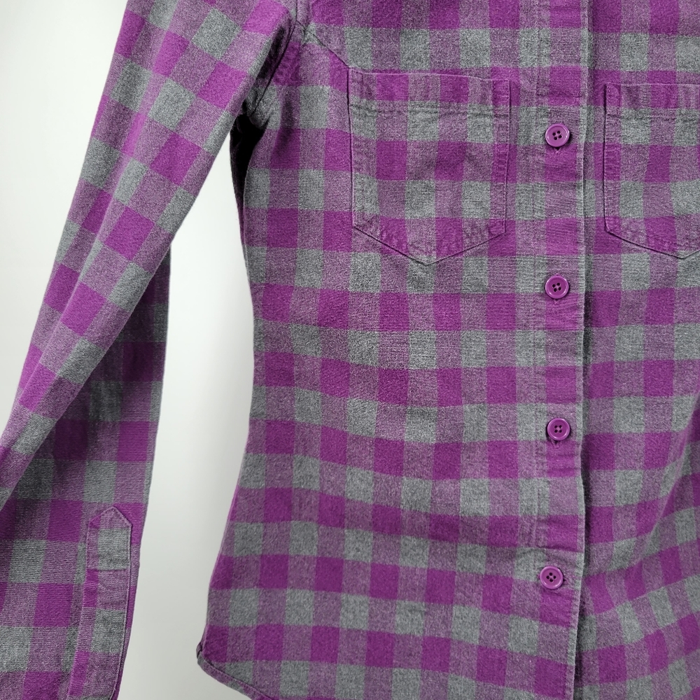 Retro Y2K MadeMe Buffalo Check Plaid Flannel Button Down Shirt Purple - Picture 5 of 14